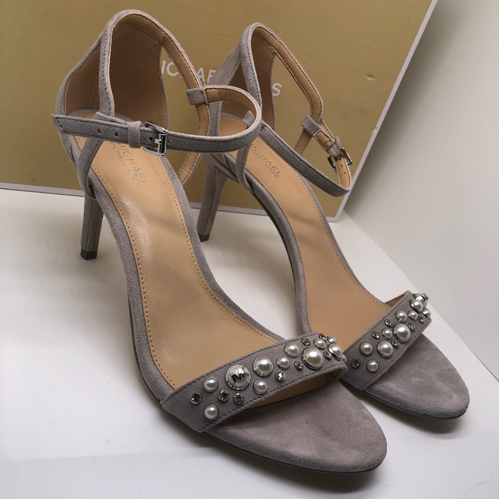 Michael Kors Light grey/ pearl detail heeled sandals